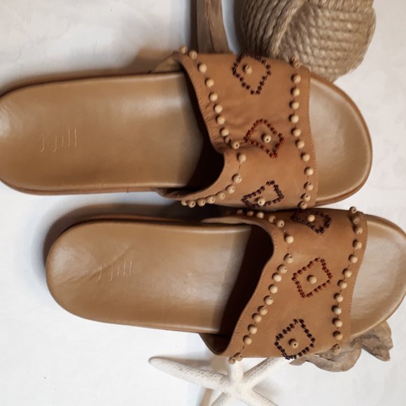 J. Jill | Suede Leather | Camel Colour | Beaded | Platform Wedge | Mule Sandals - Picture 2 of 9